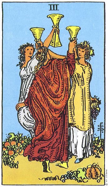 Three of Cups tarot card thumbnail