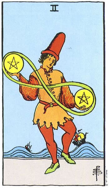 Two of Pentacles tarot card thumbnail