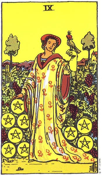 Nine of Pentacles tarot card thumbnail