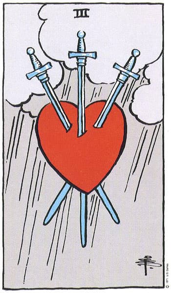 Three of Swords tarot card thumbnail