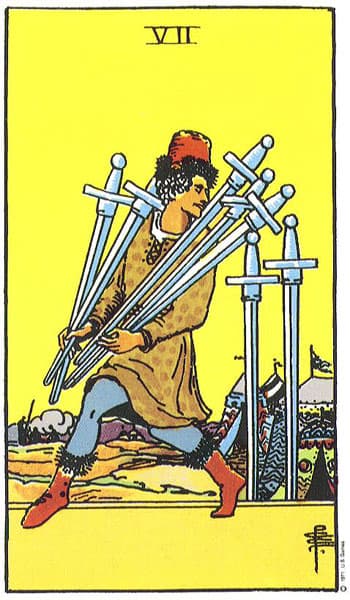 Seven of Swords tarot card thumbnail