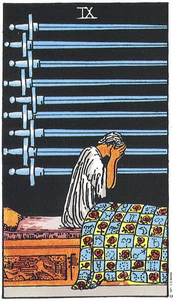 Nine of Swords tarot card thumbnail
