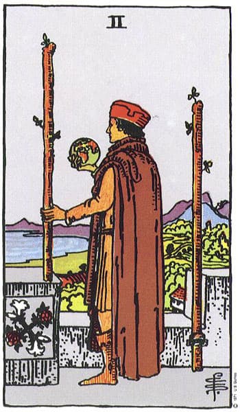 Two of Wands tarot card thumbnail