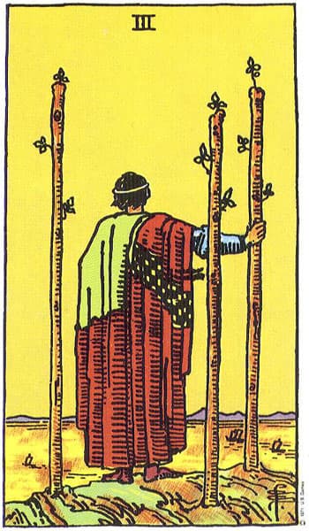 Three of Wands tarot card thumbnail