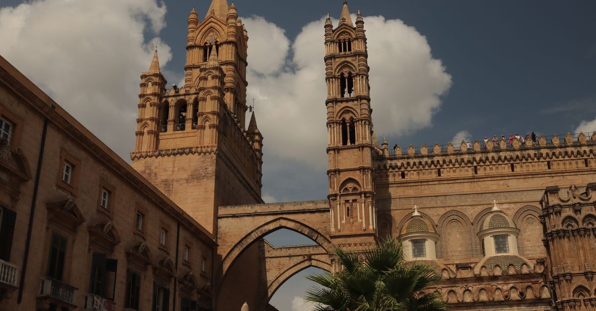 Stunning view of the Palermo Cathedral's Gothic architecture in Sicily, Italy.