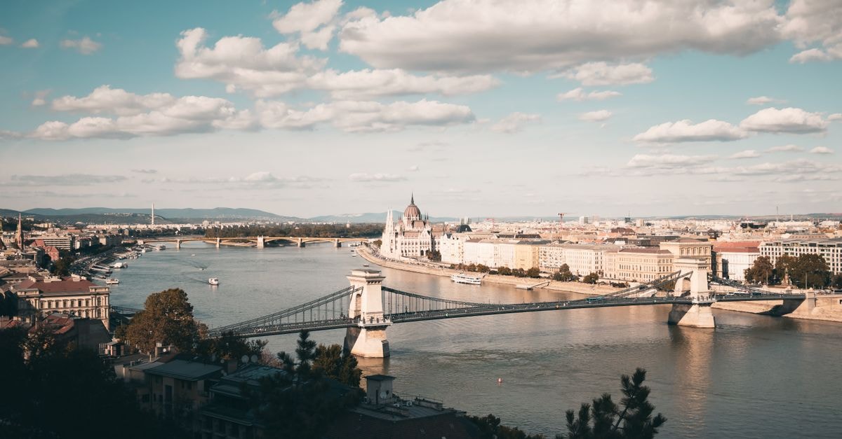 A breathtaking aerial shot of Budapest showcasing the Danube River and iconic landmarks.