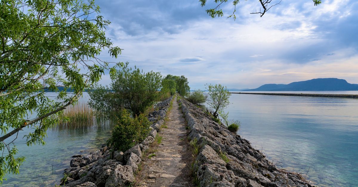 Things to Do in Lausanne in July 2026: Festivals, Lake Swimming & Vaud Wine Walks A tranquil stone pathway lined with greenery along Lake Neuchâtel under a cloudy sky.