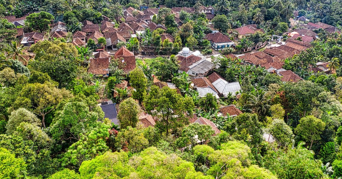 Hotel Bahari Inn in Tegal: A Long-Running North Coast Business Stay Picturesque aerial view of villas with red tiled roofs surrounded by lush green woods in tropical countryside in highland