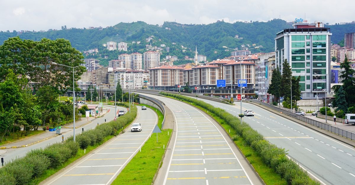Ramada Plaza Rize in Rize: Black Sea Views Near Rize Castle Scenic view of Rize city, Türkiye, with modern buildings, street, and lush green hills.