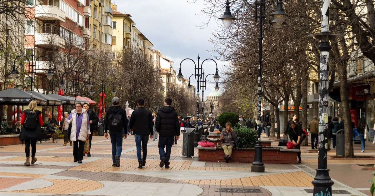 A busy day on Sofia's famous Vitosha Boulevard, showcasing city life and urban design.