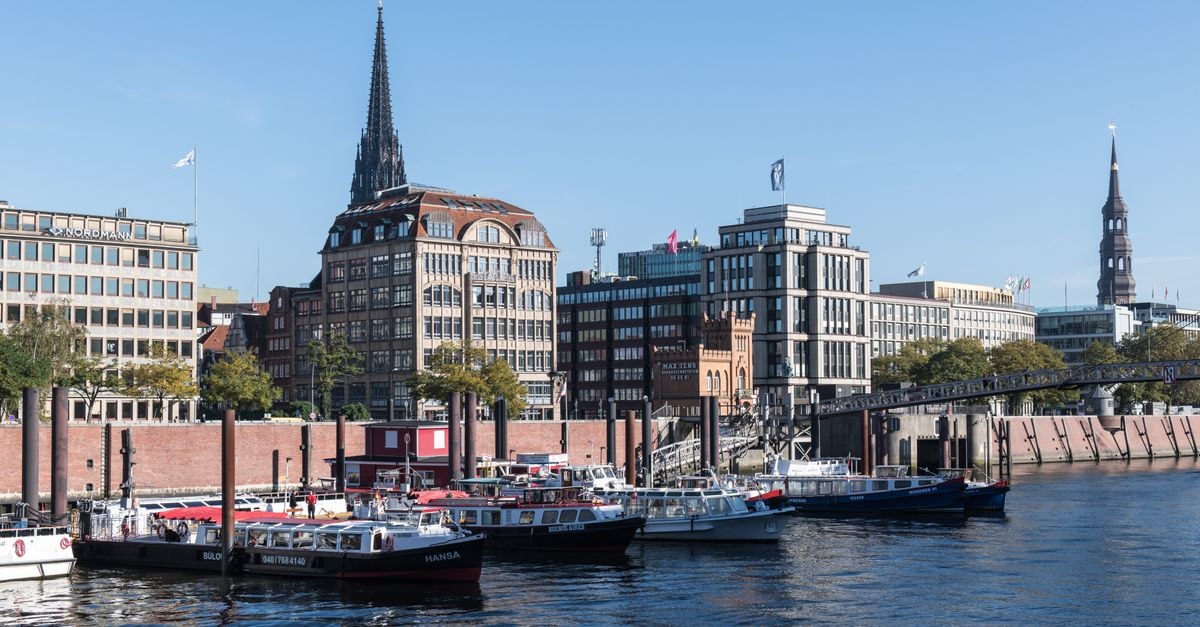 Panoramic view of Hamburg's historic warehouse district and harbour.