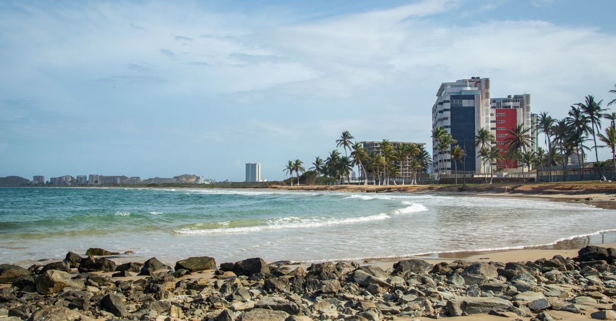 Durán Travel Guide: A Quiet Stop on Ecuador's Coast Explore a picturesque beach with a city skyline and palm trees in Ecuador, capturing the blend of nature and urban life.