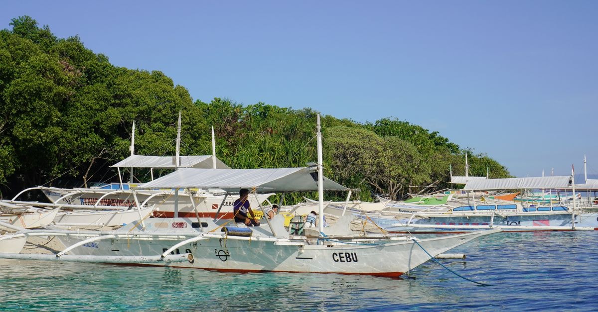 Cebu City Travel Guide: Planning Tips, Costs and Things to Do Scenic view of traditional Philippine boats moored in turquoise waters near lush green coastline of Cebu.