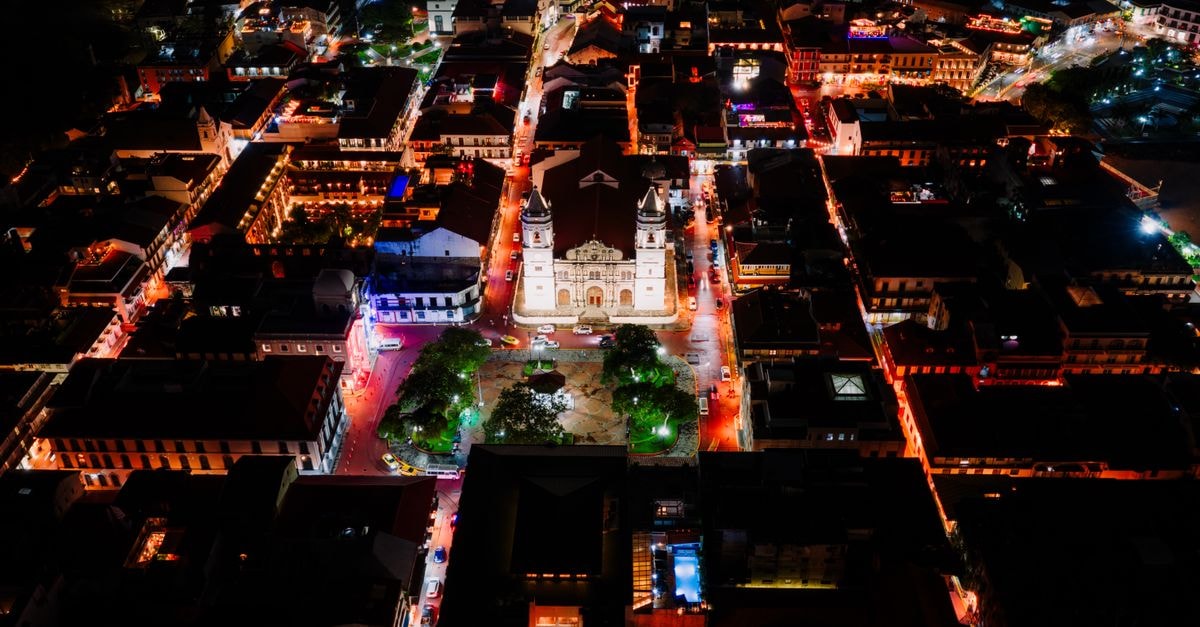 Cruz Roja in Aguascalientes: A Humanitarian Landmark on Calle Primo Verdad Captivating aerial view of Panama City's vibrant center illuminated at night.