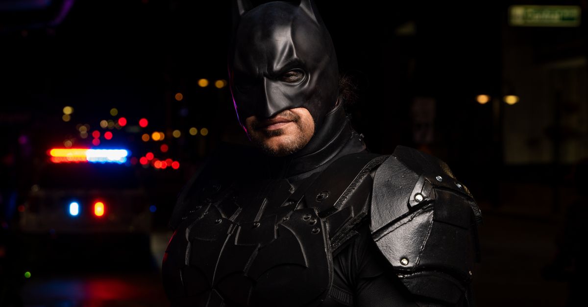 Weekly streaming slate (July 27–August 2) brings Devil Wears Prada 2, Batman: Caped Crusader Season 2 and Spider-Man: Brand New Day Batman cosplayer in detailed costume at a night event with police lights in the background.