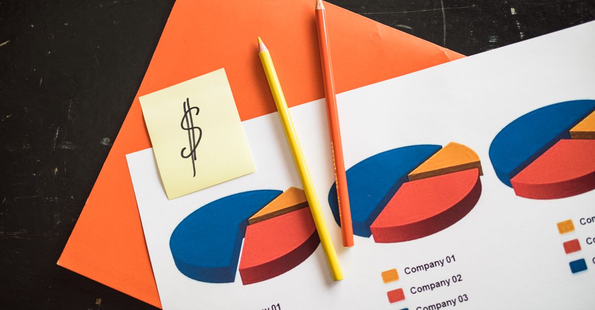 Intel Q2 revenue tops $16B with 25% growth, company reaffirms 14A production for 2028 A creative arrangement of financial pie charts with colorful pencils and a dollar note, perfect for business themes.