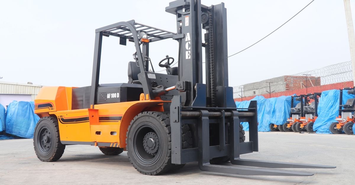 ASML’s reported Terafab role remains unconfirmed A 10-ton ACE AF 100 D diesel forklift parked outdoors in an industrial yard.