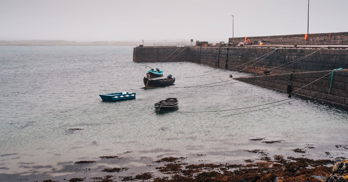 A Quiet Harbour Welcome: A Stanley, Falkland Islands Travel Guide Tranquil scene of fishing boats moored in a foggy Irish harbor, showcasing classic maritime charm.