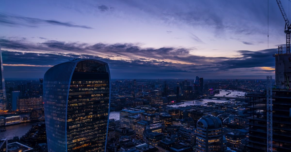 The Royal Horseguards Hotel, London: Whitehall Court Living by the Thames Aerial view of London's skyline at twilight featuring the iconic 20 Fenchurch Street building.