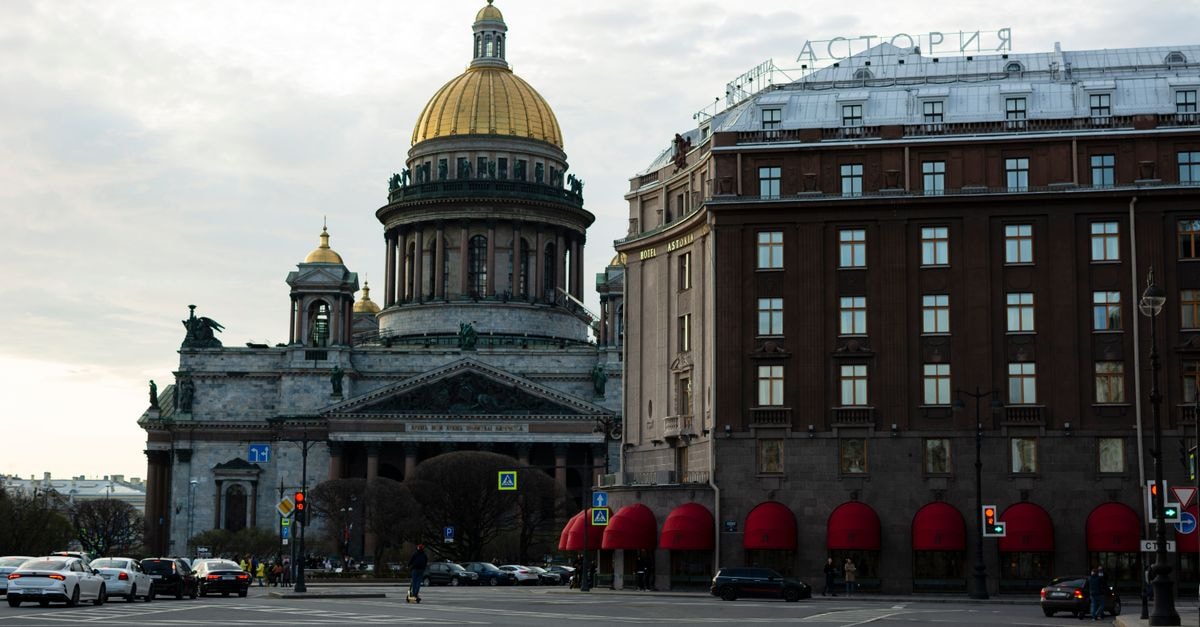 Astor Hotel in Perm: Refillable Dispensers and Biometric Check-in Updates St. Isaac's Cathedral and Hotel Astoria captured in the heart of St. Petersburg, Russia.