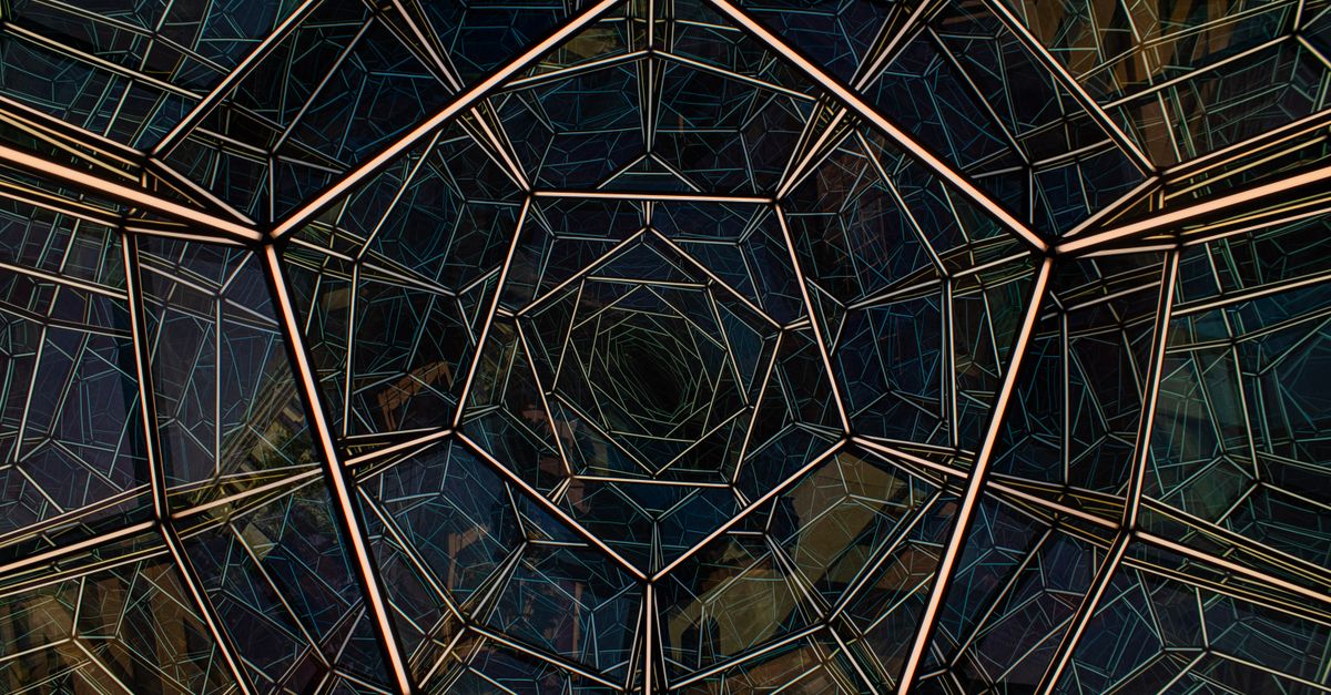 Pentagon Awards Oracle Up to $7 Billion Software Consolidation Deal Abstract view of an intricate geometric glass roof from below, showcasing modern architectural design in Washington, D.C.