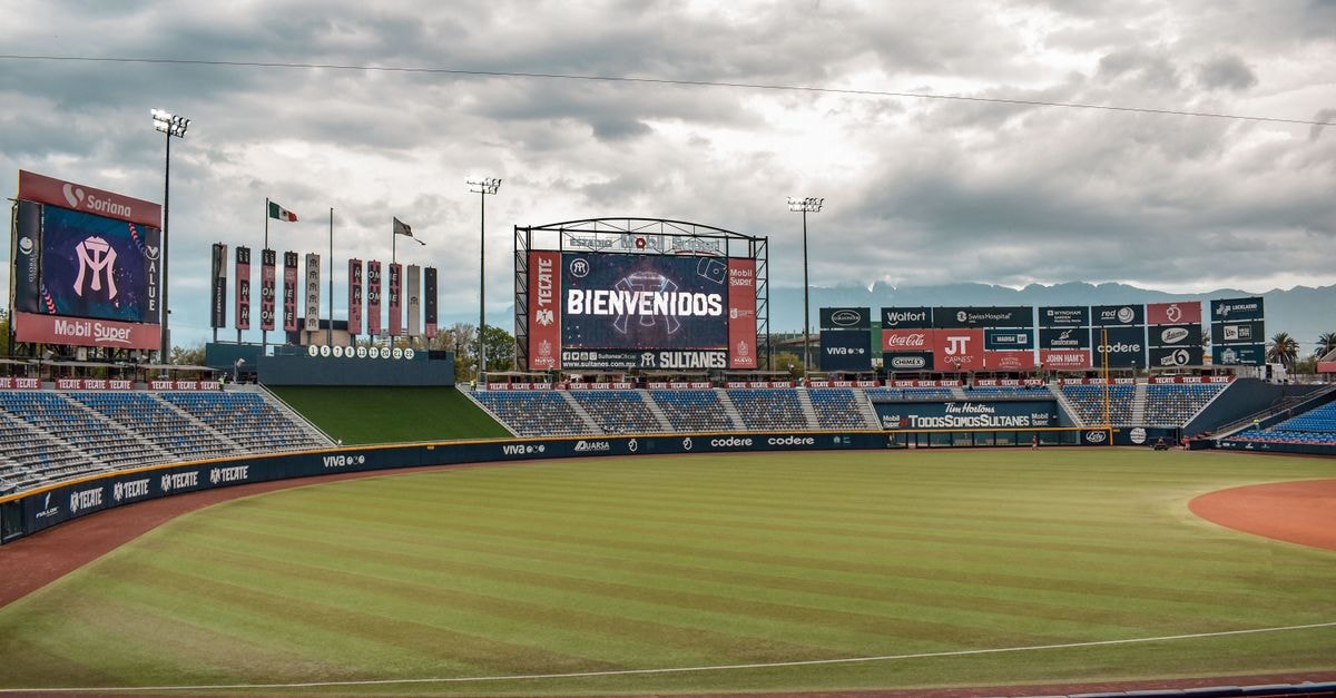Guadalupe Travel Guide: A Slower Door Into Monterrey Empty baseball stadium in Monterrey, Mexico with electronic welcome sign.