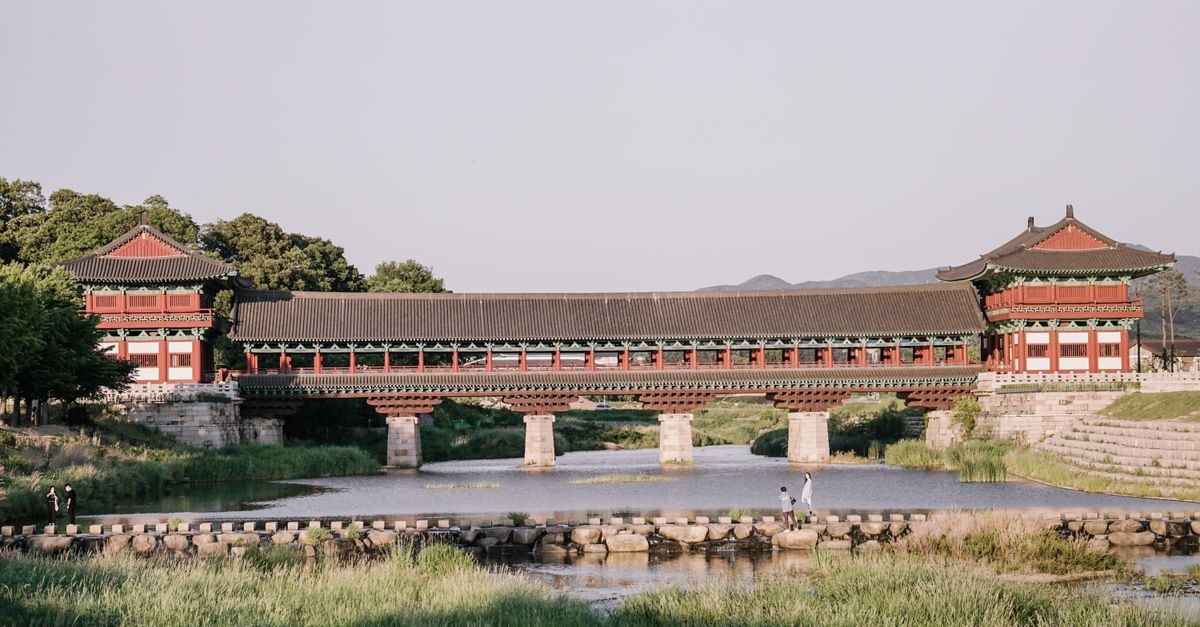 Gyeongju Travel Guide: Slow Days in South Korea's Ancient Capital Scenic view of Woljeong Bridge over a river in Gyeongju, South Korea, at daytime.