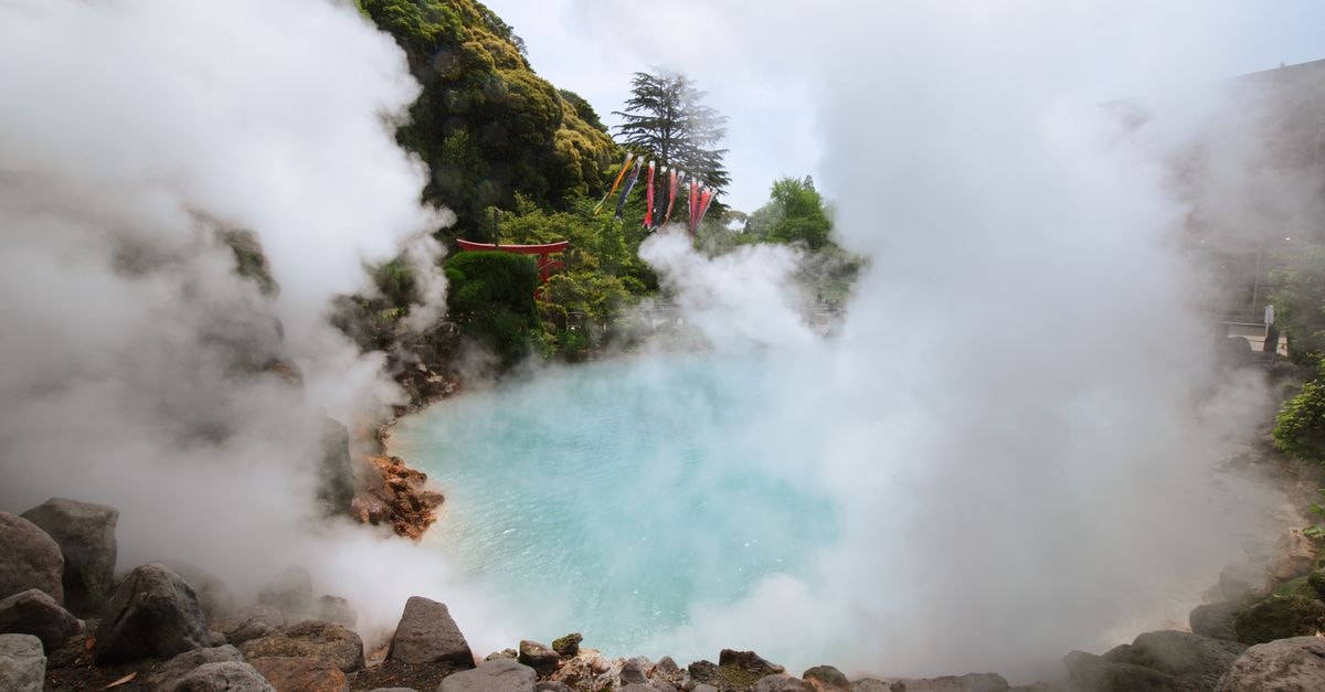 Beppu travel guide: a slow, steamy Kyushu escape Geothermal hot spring with steam and rocky surroundings in Beppu, Japan, famous for its hot spring hells.