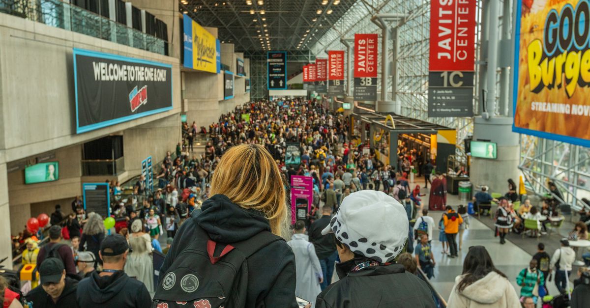 Comic-Con panels unveil first looks at Apple TV's Neuromancer and Prime Video's Rings of Power Season 3 Lively crowd at New York Comic Con in Javits Center, showcasing cosplay and fan culture.