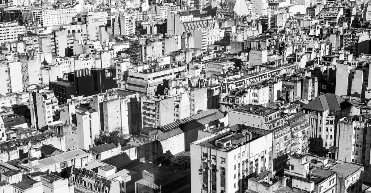 Viajero Hostel Buenos Aires: Argentina's Social Hub in Monserrat A stunning black and white aerial view of Buenos Aires, showcasing its dense urban landscape.