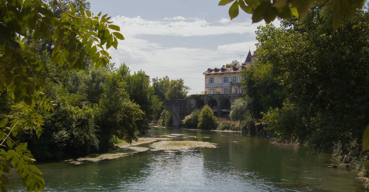 Logroño travel guide: a riverside pause on the Camino Peaceful riverside scene featuring a beautiful stone bridge and lush greenery.