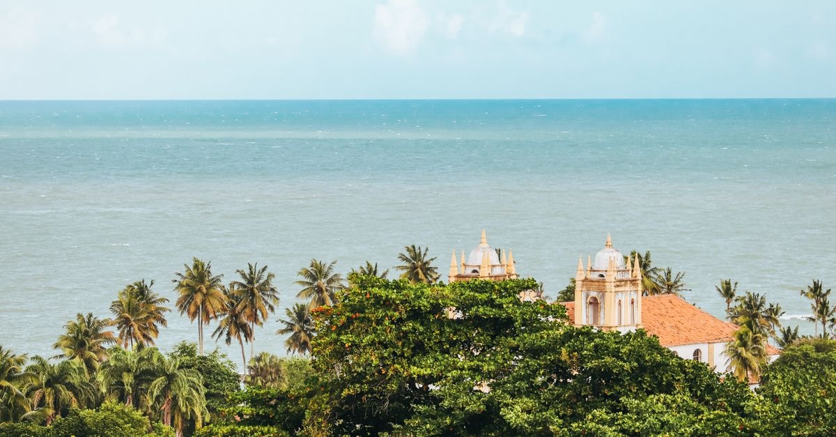Pousada Alto Astral in Olinda: A Family-Friendly Stay Near Historic Streets Scenic view of palm trees, ocean, and towers on a tropical day.