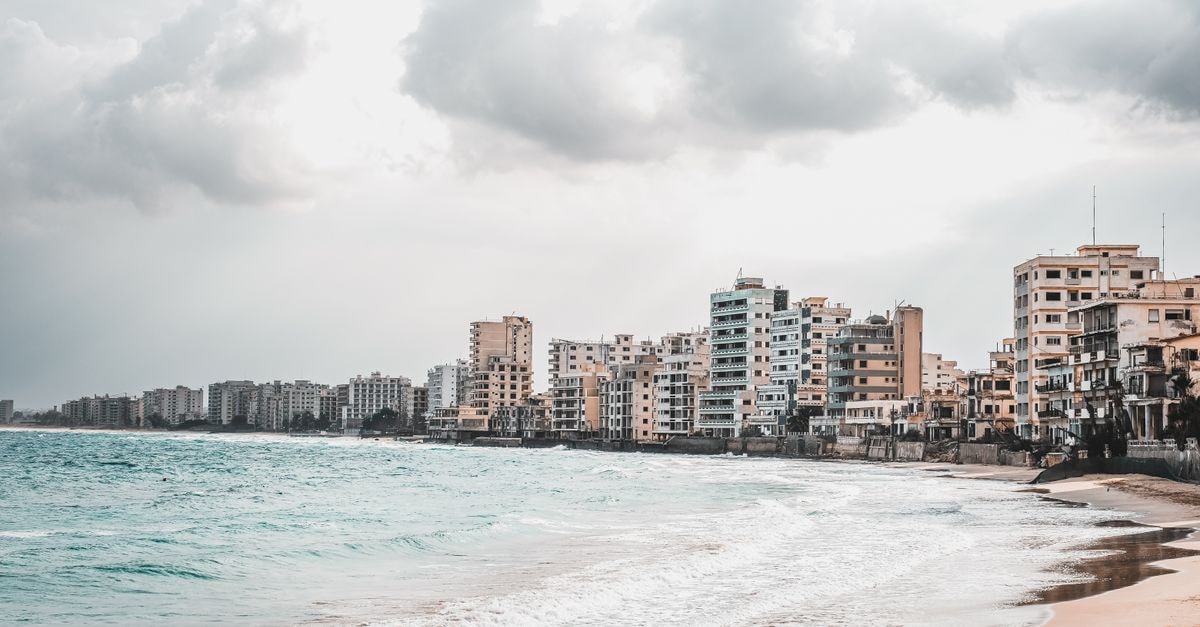 Dramatic view of abandoned buildings along the seashore in Famagusta, Cyprus.