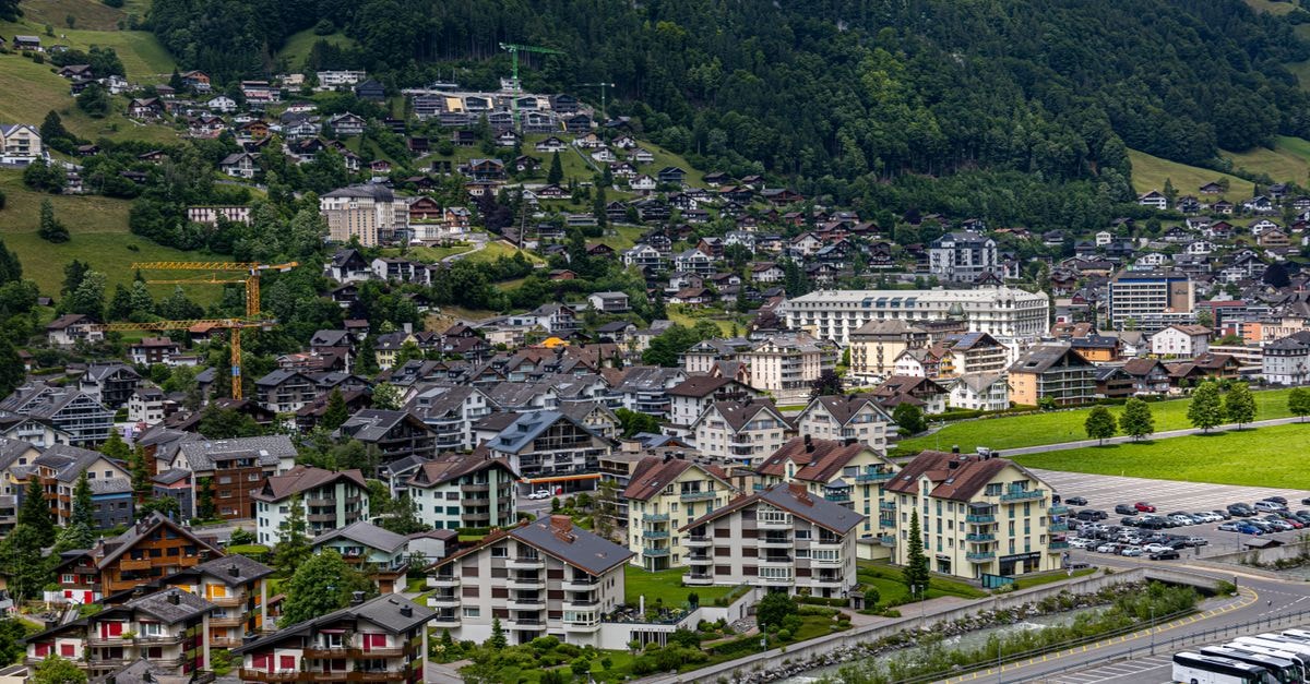 Moxy Sion in Sion: Marriott's Lifestyle Debut in Valais A beautiful aerial view of Engelberg, Switzerland showcasing charming houses and lush mountains.