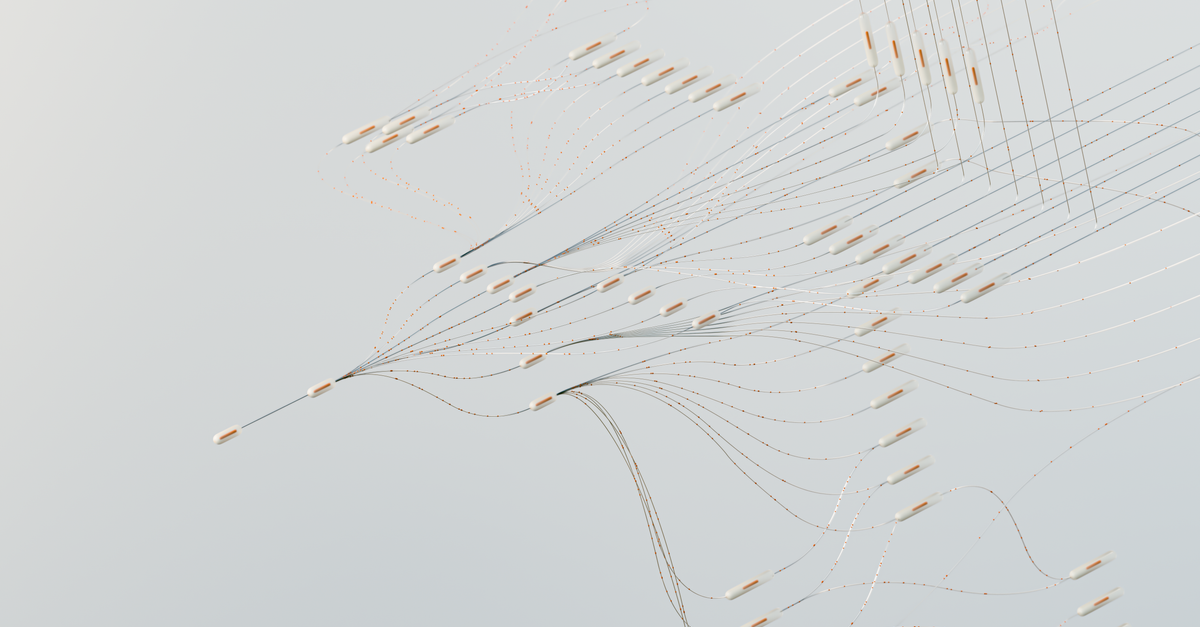 Abstract illustration depicting complex digital neural networks and data flow.