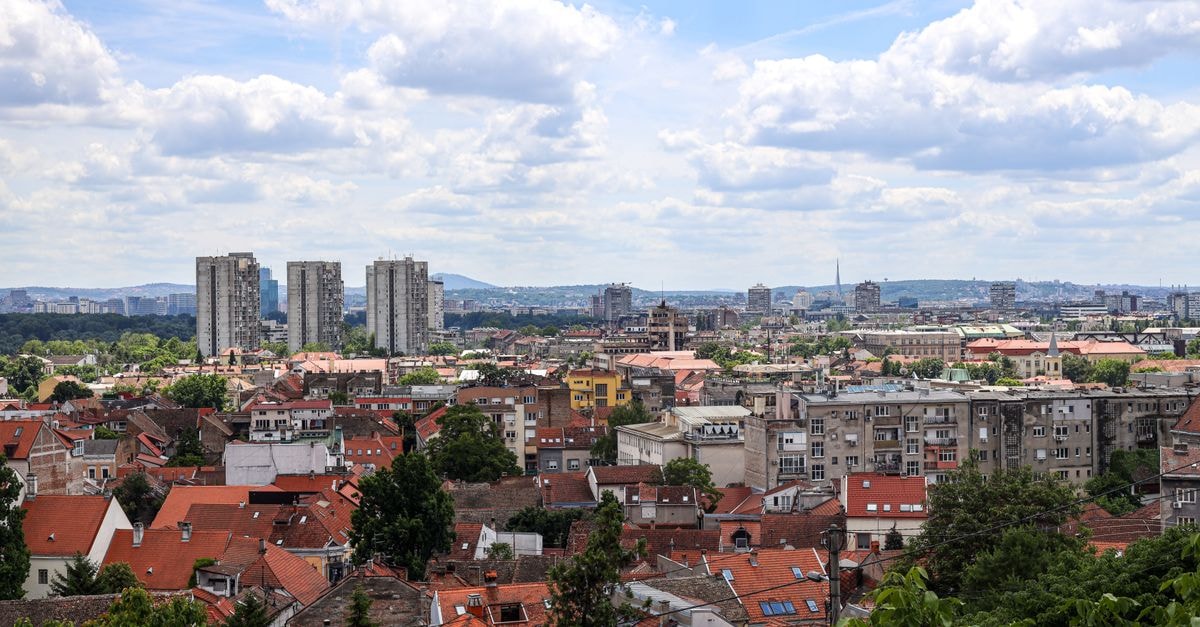 A panoramic view of Belgrade's urban skyline featuring diverse architecture and vibrant cityscape.