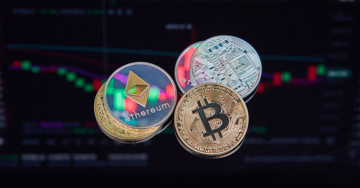 Gate and Visa Announce Crypto-Linked Card Expected Across More Than 40 Markets Floating Bitcoin and Ethereum coins with a market trend chart in the background symbolizing digital finance.
