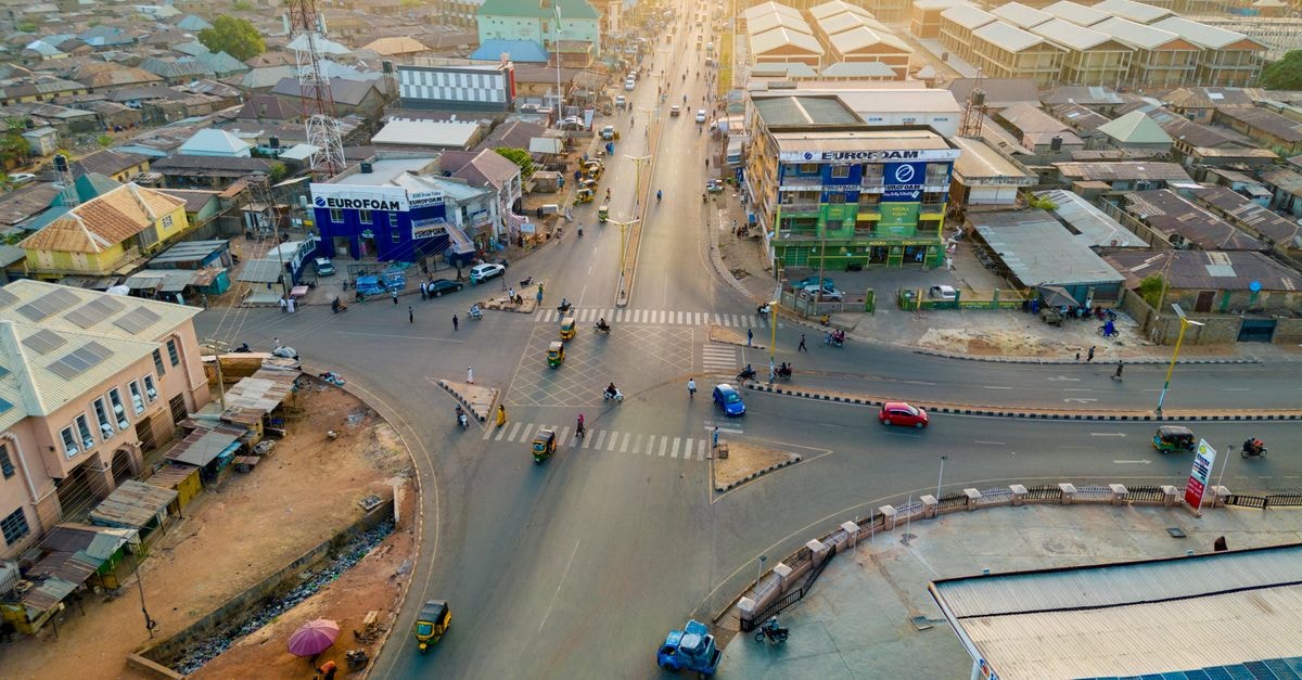 ELCT Bukoba Hotel in Bukoba: Lakefront Stays on Victoria’s Edge Stunning aerial capture of a bustling intersection in Kaduna, Nigeria during the day.