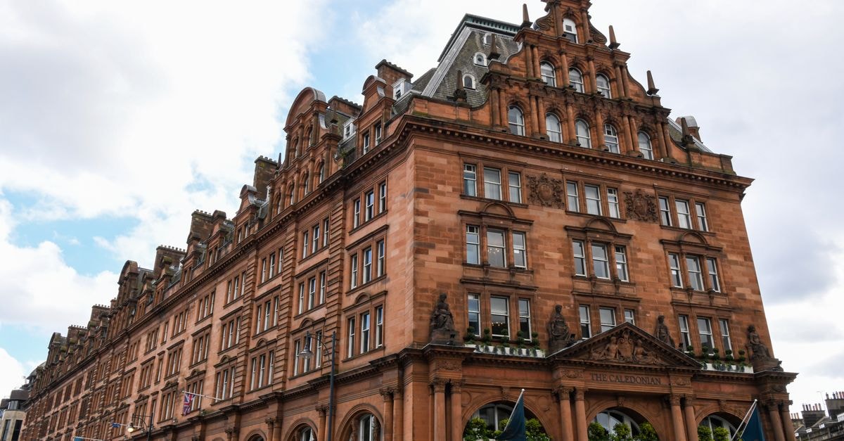 Caledonian Hotel, Aberdeen: Granite Heritage in the City Centre A striking view of the iconic The Caledonian hotel in Edinburgh, Scotland showcasing its intricate architecture.