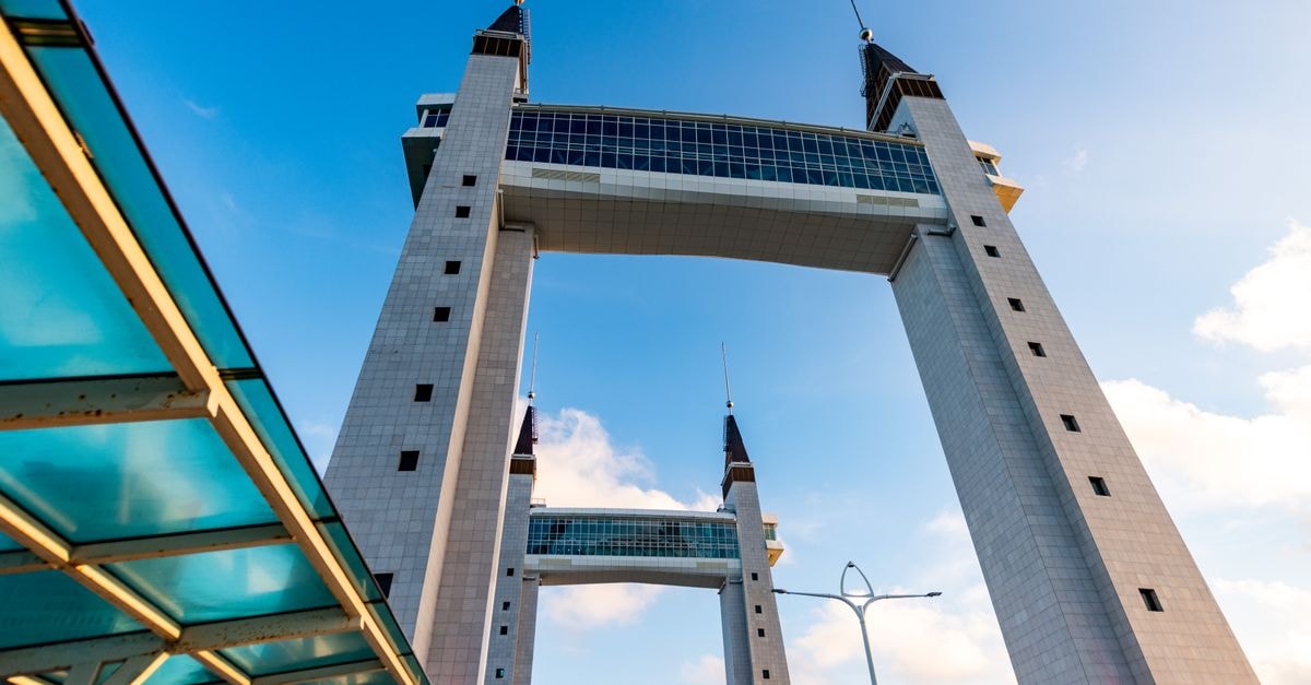 Stunning view of Terengganu Drawbridge against a bright sky, showcasing modern architecture.