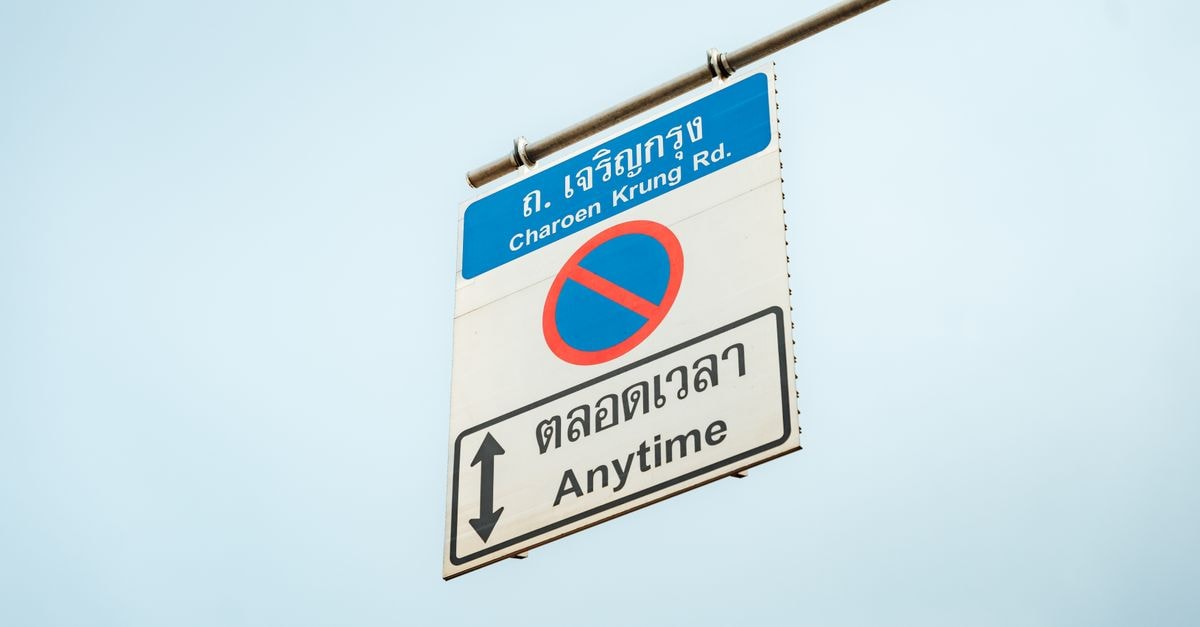 Street sign on Charoen Krung Road in Bangkok, highlighting no stopping anytime.