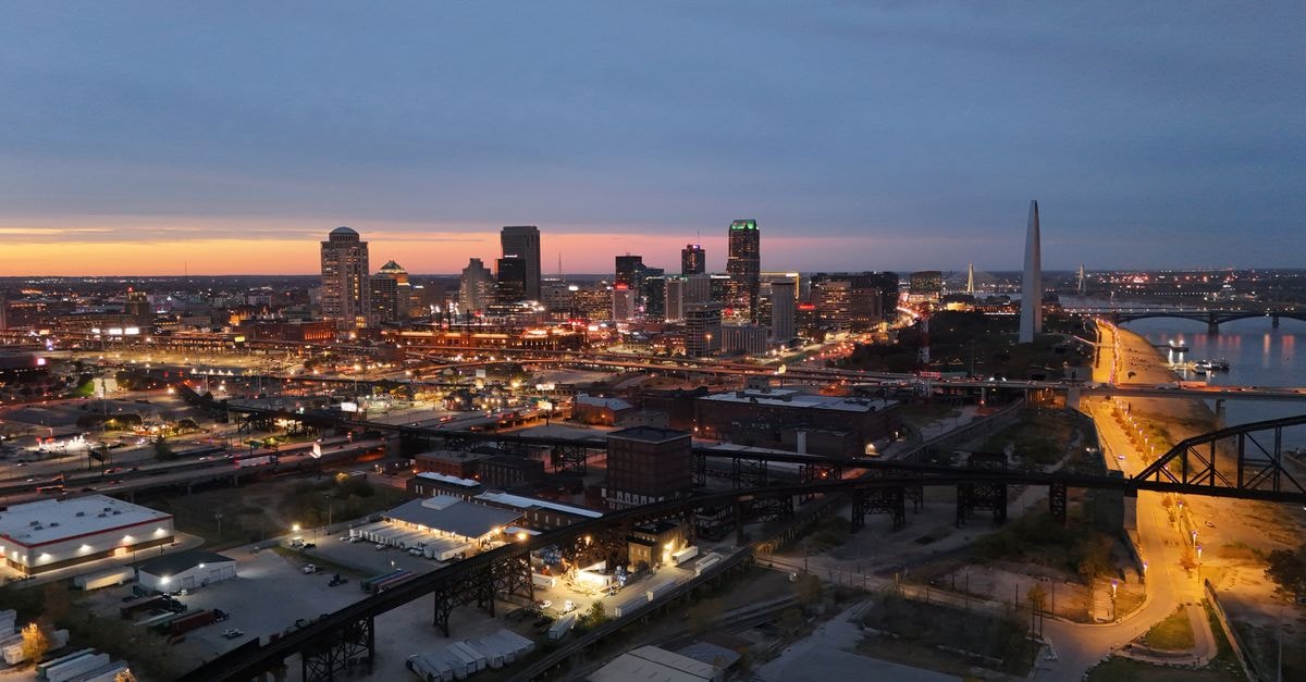 Hyatt Regency Louisville in Downtown: Bourbon Trail Steps Away Aerial view of St. Louis skyline at night featuring the iconic Gateway Arch.