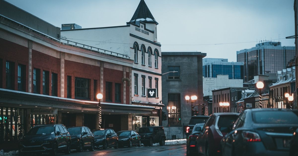 DoubleTree by Hilton St. John's Harbourview: Coastal Charm Meets Modern Stays Urban street scene at dusk in downtown St. John's, Newfoundland and Labrador, Canada.