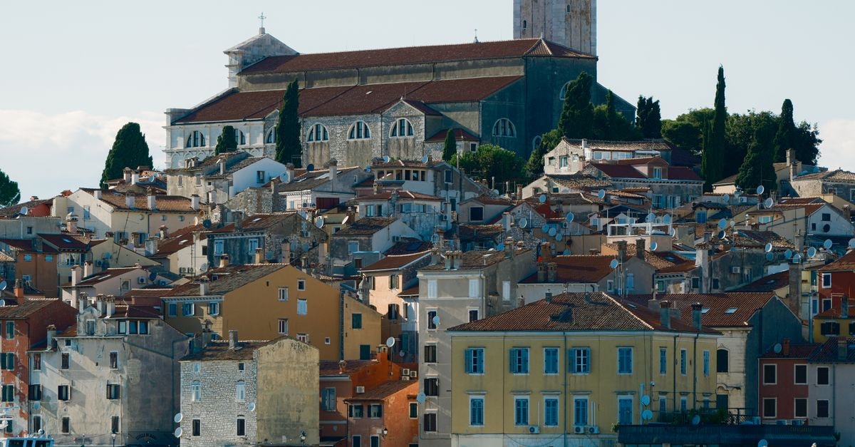 Charming view of Rovinj, Croatia, showcasing colorful historic architecture and scenic beauty.
