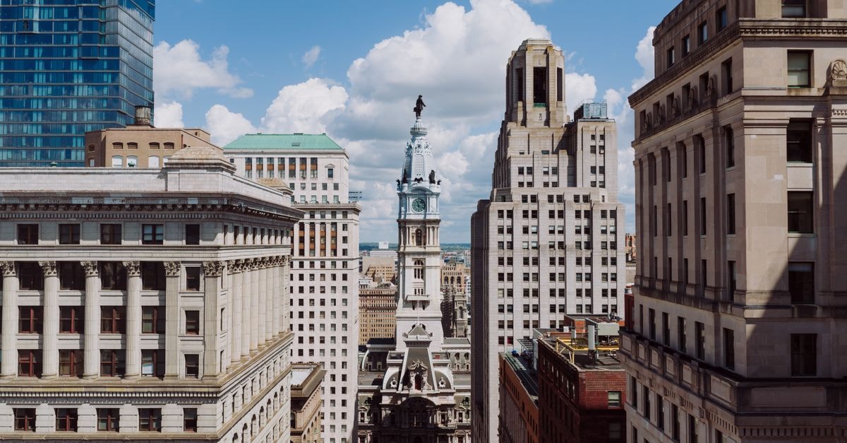 A stunning view of Philadelphia's skyline with the iconic City Hall in the center.