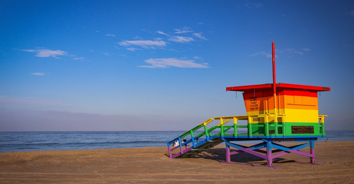 LeBron James joins Philadelphia 76ers on two-year veteran minimum deal Colorful rainbow lifeguard tower on the sandy shores of Santa Monica Beach, Los Angeles, CA.