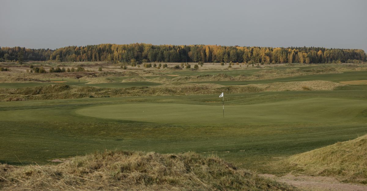 Koivun seizes 54-hole lead at 3M Open with record 61 as Scheffler lurks six back Beautiful golf course in fall with a flag on the green, surrounded by autumn trees.