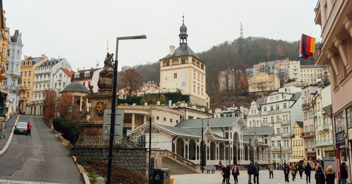 A picturesque view of historical architecture in Karlovy Vary, Czech Republic.