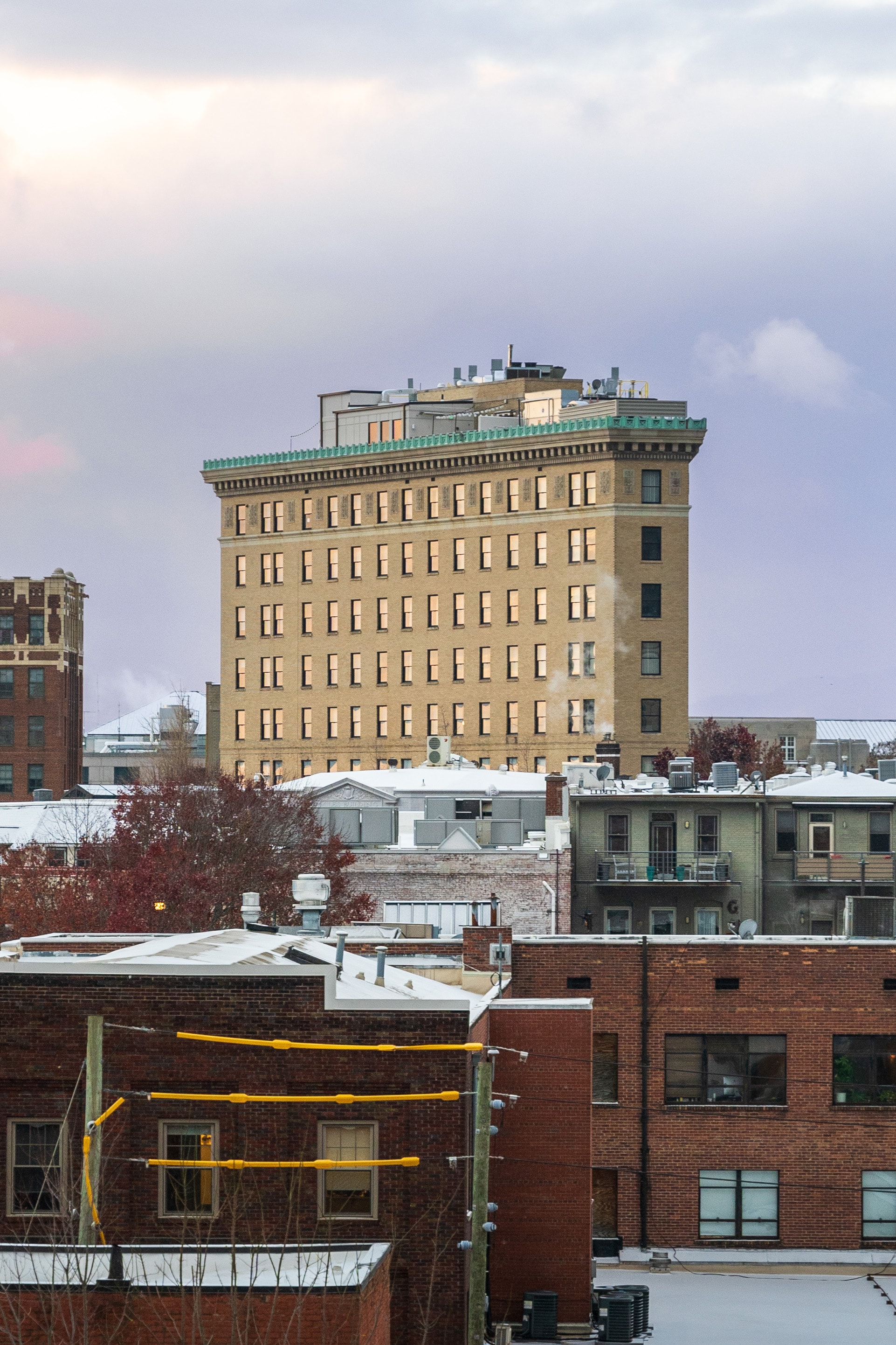 The Flat Iron Hotel in Asheville: A Restored 1926 Landmark Asheville Flat Iron Building in Winter.jpg