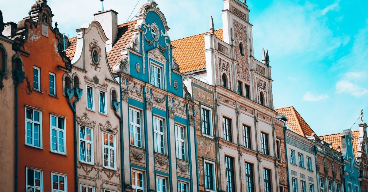Impresja in Gdańsk: the address to note at Juliana Tuwima 12 Vibrant Gothic architecture of historic facades in Gdańsk, showcasing iconic European style.